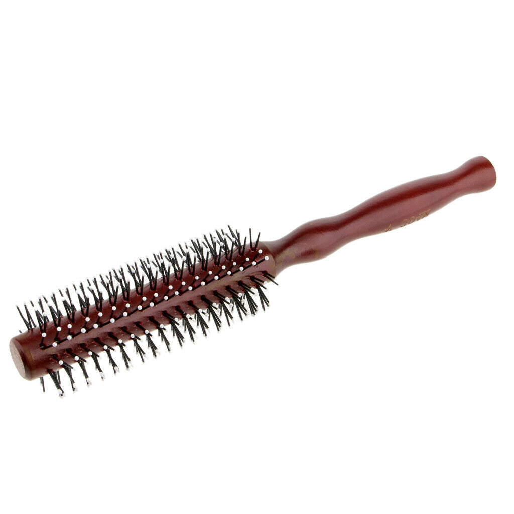 2x Round Wood Handle Hairbrush Barber Hairdressing Curling Hair Comb Brush