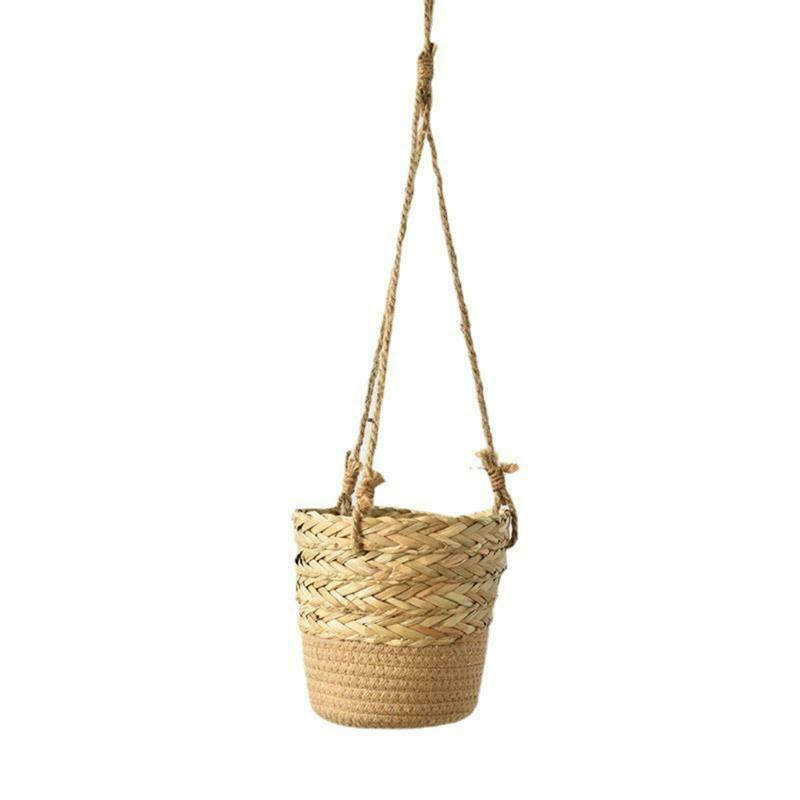 Hand-woven Plant Basket Hanging Planter Indoor Outdoor Flower Pot Storage Holder