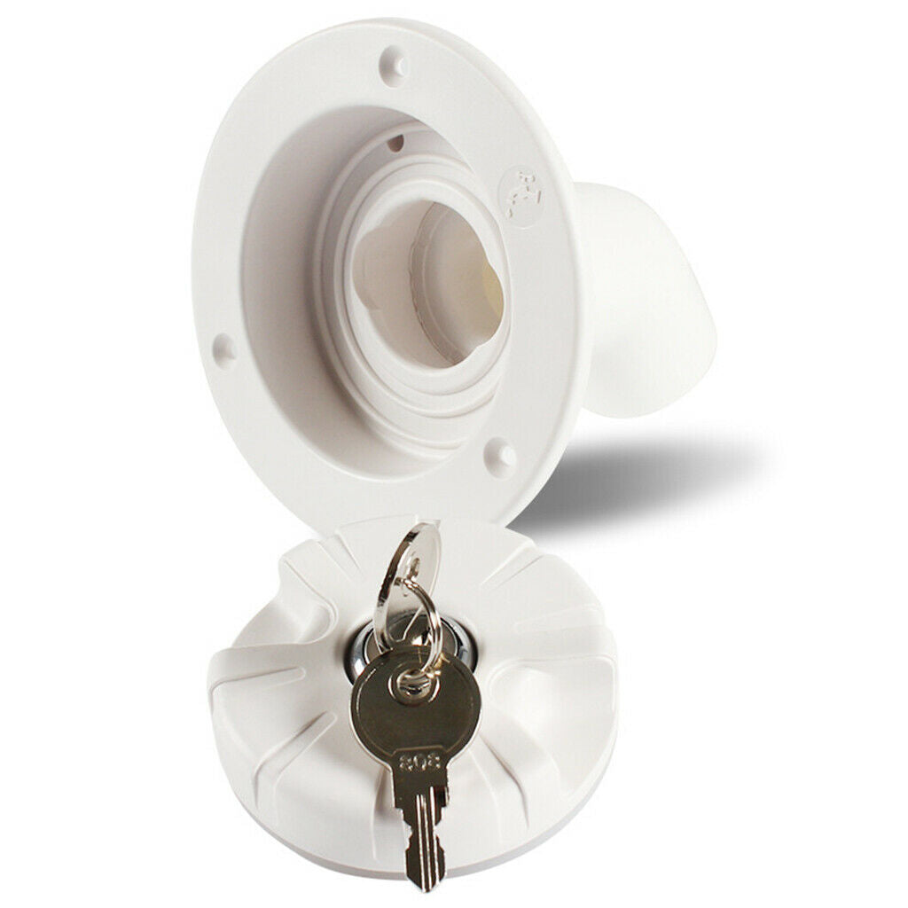 White Plastic Gravity Water Inlet Hatch Lock Locking w/2 keys Leak Proof