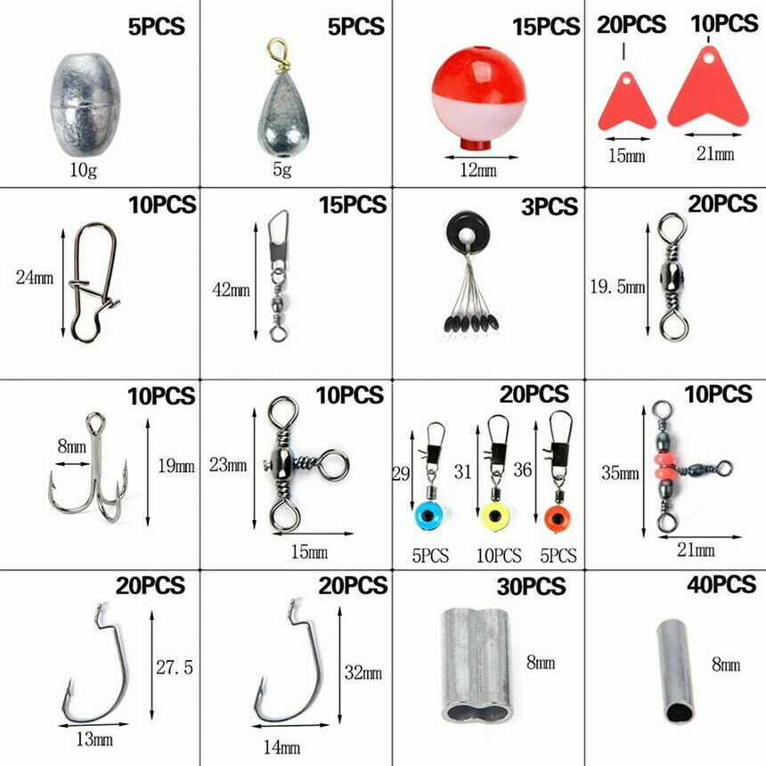263PCS Fish Tackle Box Fishing Accessories Case Fish Hook Lure Parts Set Kit
