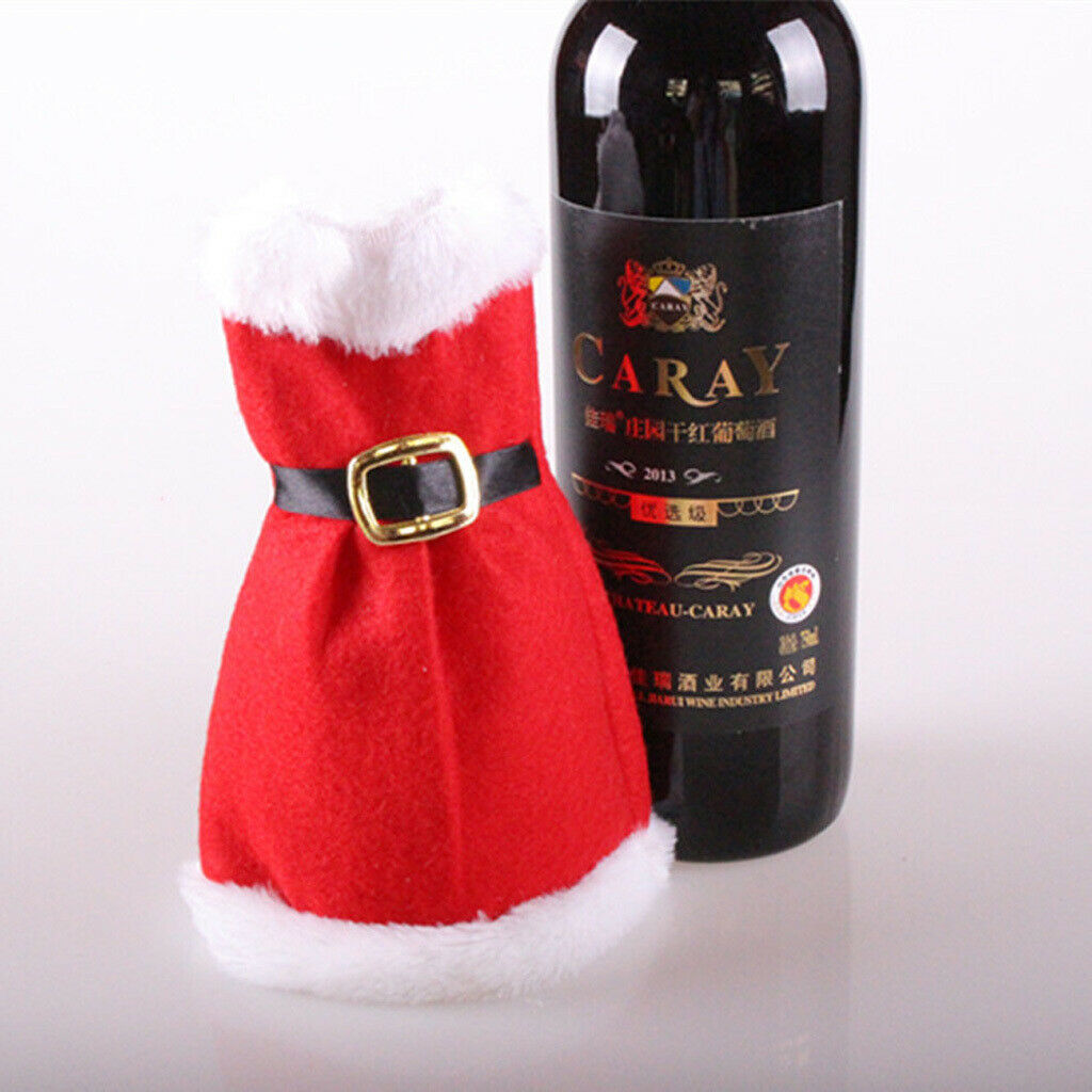 Red Christmas Dress Wine Bottle Cover Gift Wrapping Bag Table Ornament 18 cm