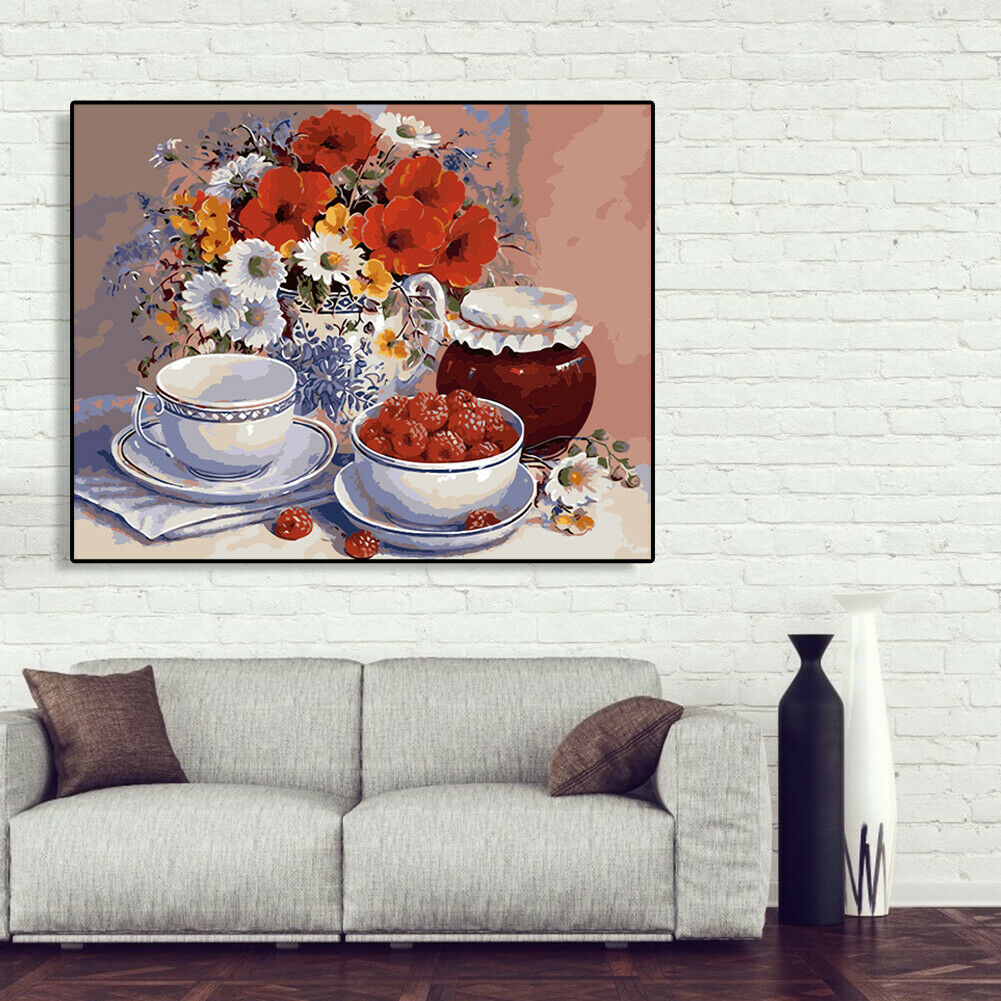 Vase Flower DIY Painting By Numbers Kit Canvas Oil Wall Art Home Decor Gift @