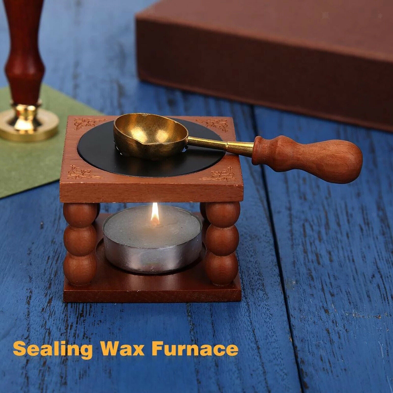 Wax Seal Furnace Set Wooden Wax Seal Warmer Heat Resistant Spoon Beads