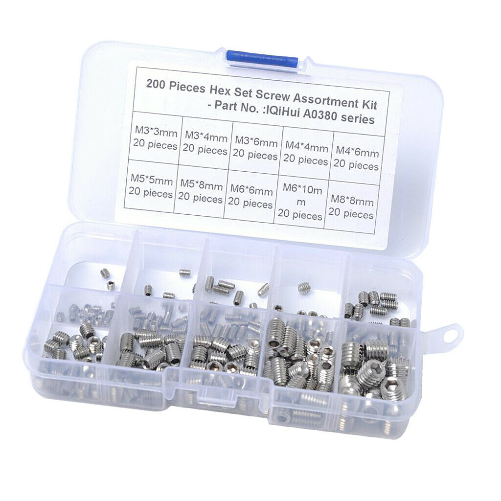 200 Pieces 304 Stainless Steel Hex Allen Head Hexagon Socket Screws Nuts Kit