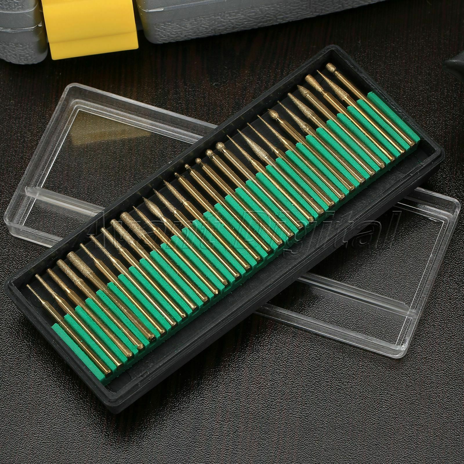 30Pcs Titanium Coated Diamond Burrs Points Head Set Die Grinders Rotary Tools