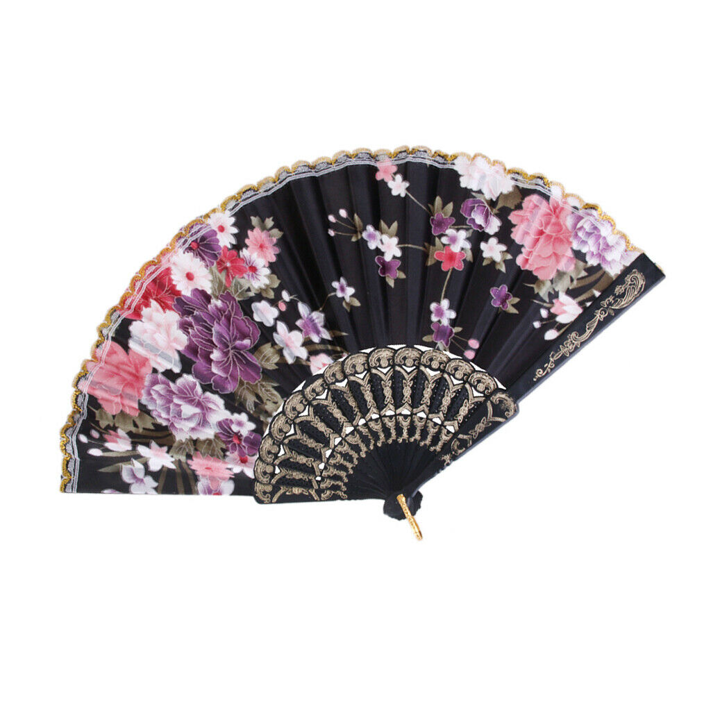 Party Handmade Dancing Fans with White Spanish Flowers And