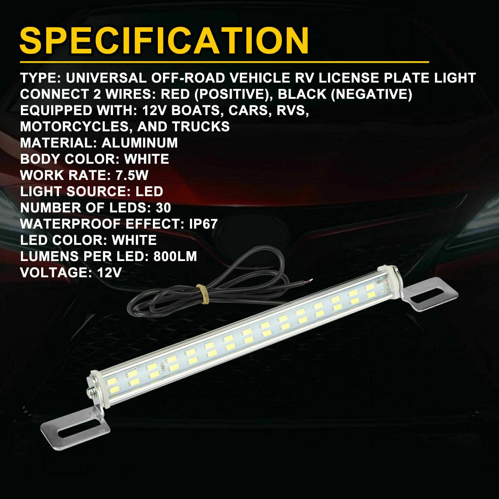 Super White 6000K 30-LED License Plate Back Up Light Car SUV Truck RV Universal