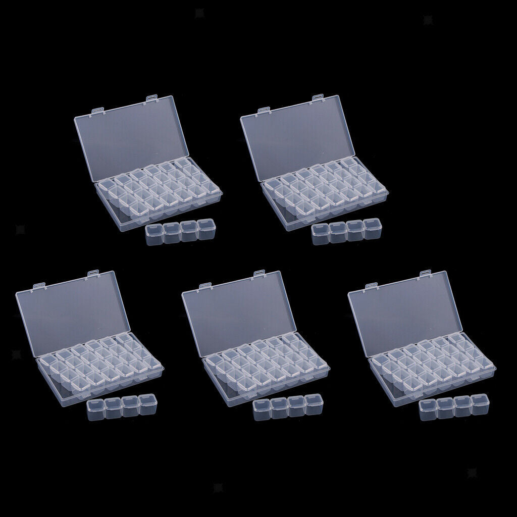 5Pcs 28-Grids Clear Plastic Storage Box Nail Rhinestone Container Organizer
