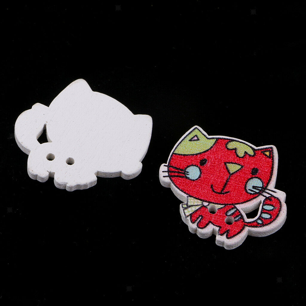 50pcs Lovely Cartoon Cat 2 Holes Wooden Buttons Decorative Buttons For DIY
