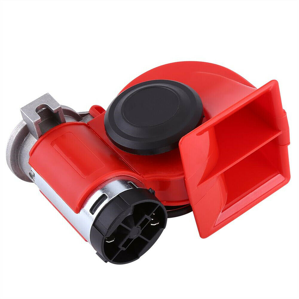 12V 130dB Car Air Horn Red Compact Dual Tone Electric Pump Loud Siren Vehicle