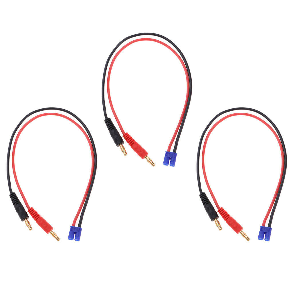 3Pcs 4mm Banana Plug Connector to Male EC2 RC Charge Cable 16AWG 35cm