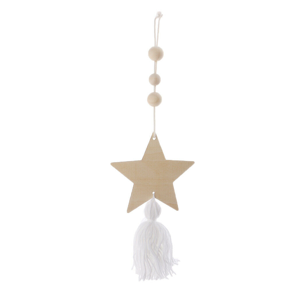 Nordic Wooden Beads Tassel Pendant Girls Wall Hanging Ornament Star White