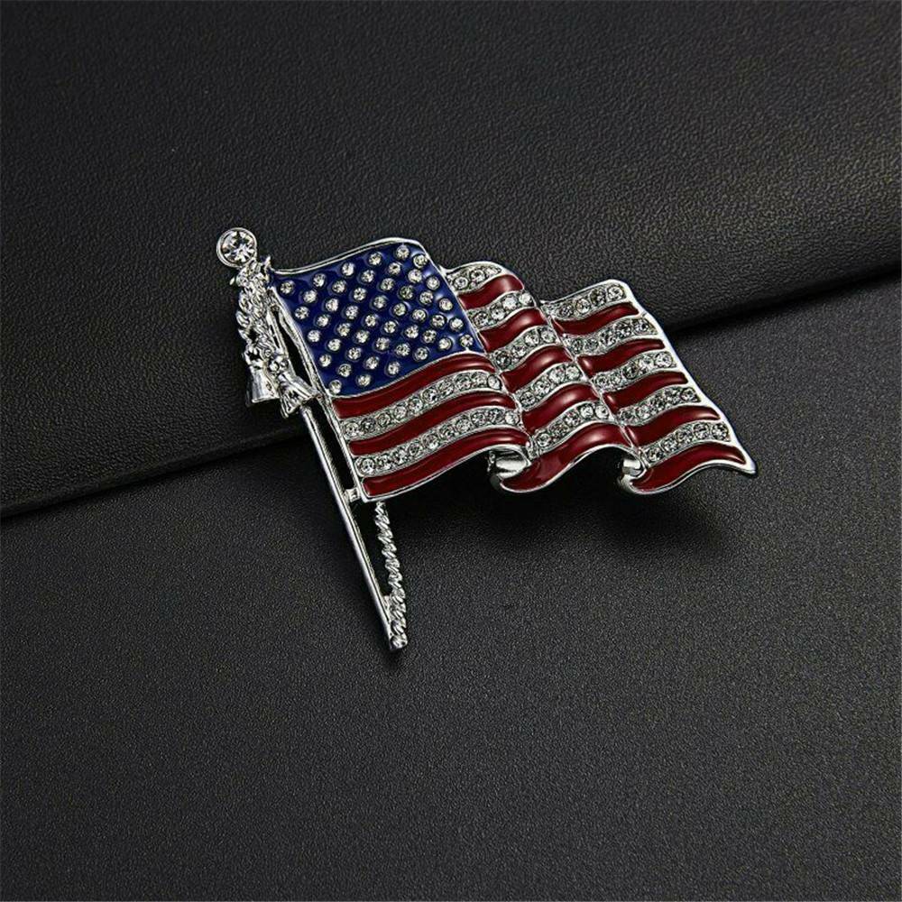 American Flag National Flag Star Lapel Pins Crystal Rhinestone Brooch Badge NEW