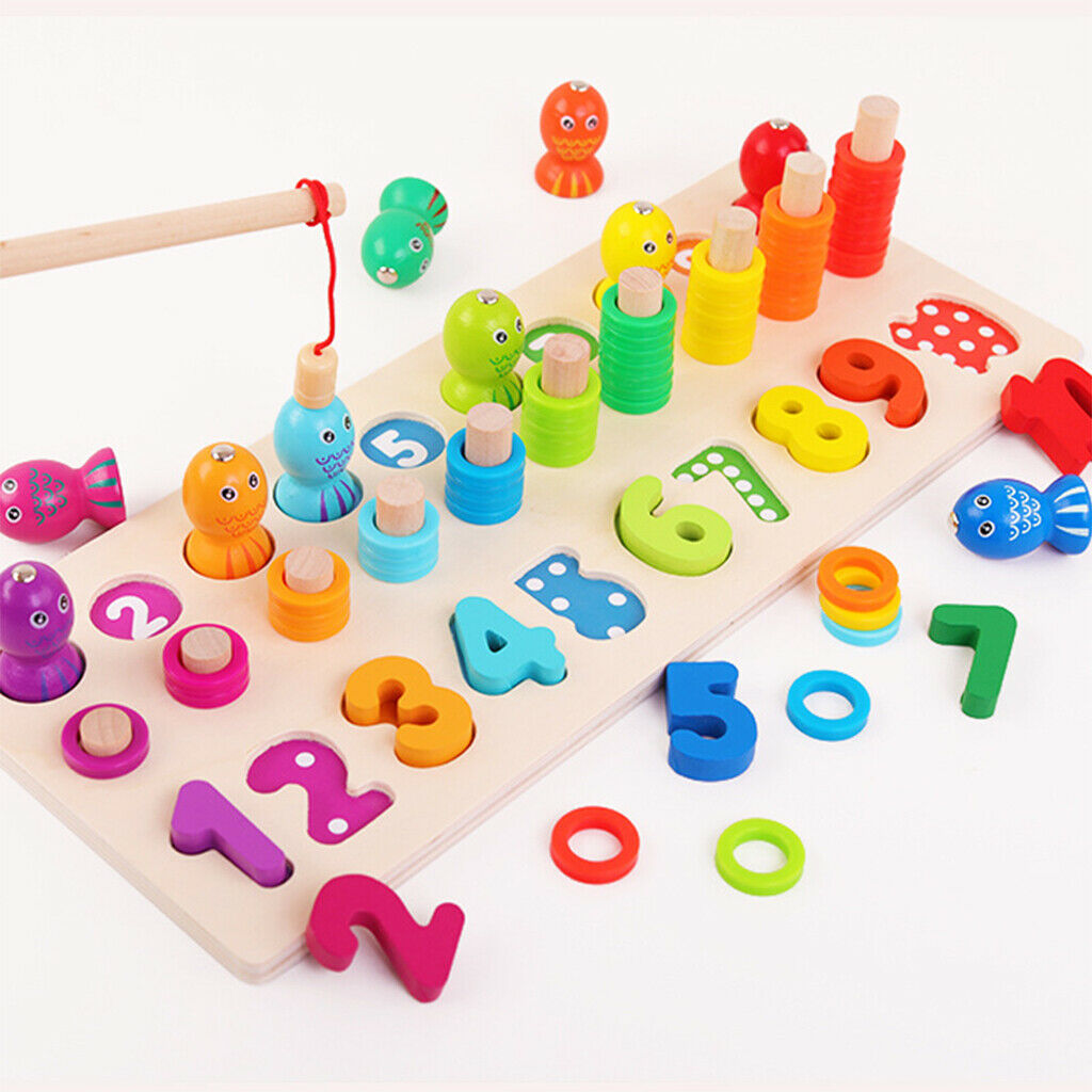 Wooden Math Fishing Toys Preschool Education Aids Toys for Children Kids