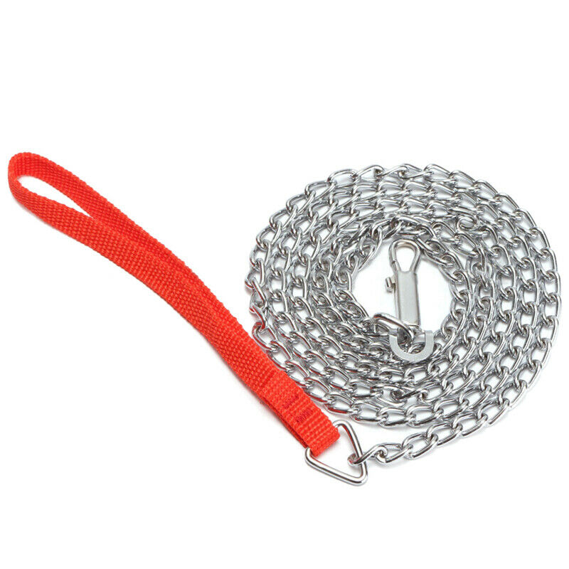 1.6m Heavy Duty Metal Chain Dog Puppy Walking Lead Leash Clip Red Handle E5C4C4