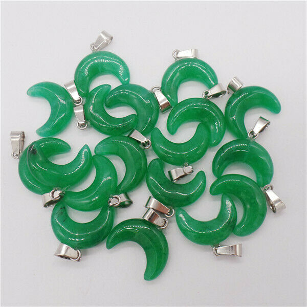 15Pcs 20x15x7mm Green Malay Jade Crescent Moon Pendant Bead DIY Jewelry HH9540