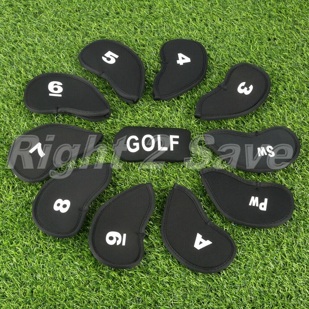 11pcs Black Golf Head Covers Golf Iron Protector Case Headcover With Numbers Kit