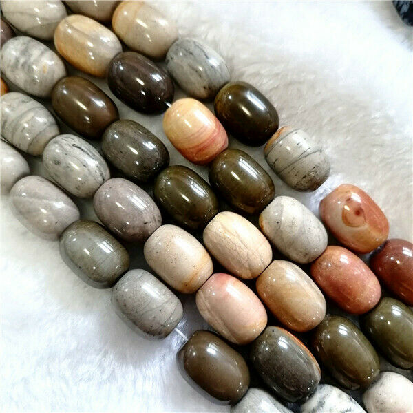 1 Strand 20x15mm Natural Gray Polychrome Jasper Barrel Loose Beads 15.5" HH744