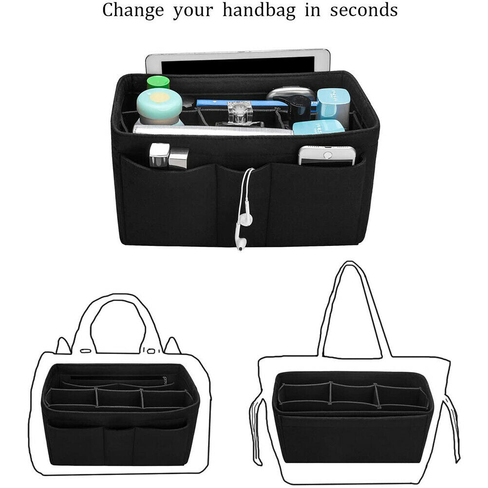 Black Cosmetics Bag Organizer Women Felt Bag Multifunction Makeup Storage Bag