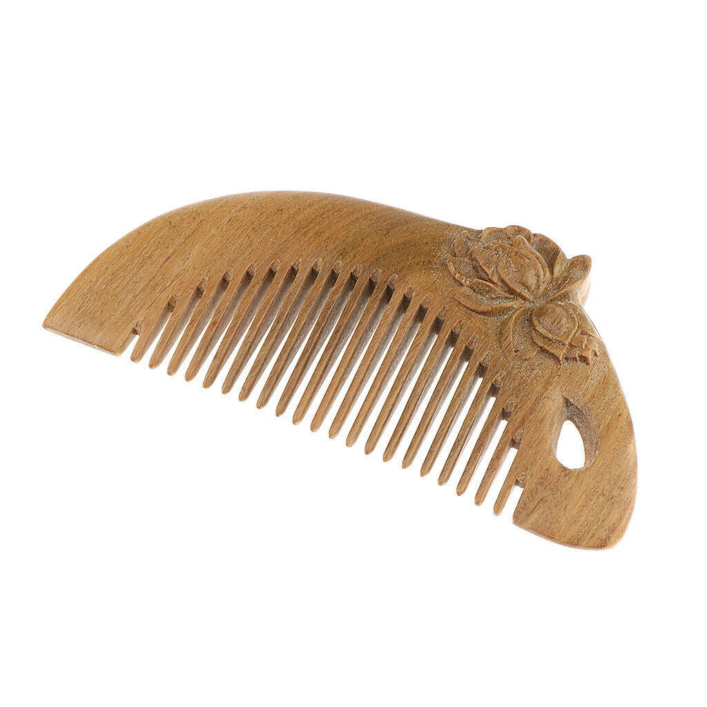 Wide Tooth Green Sandalwood Hair Comb No Static Massage Detangler Comb Lotus
