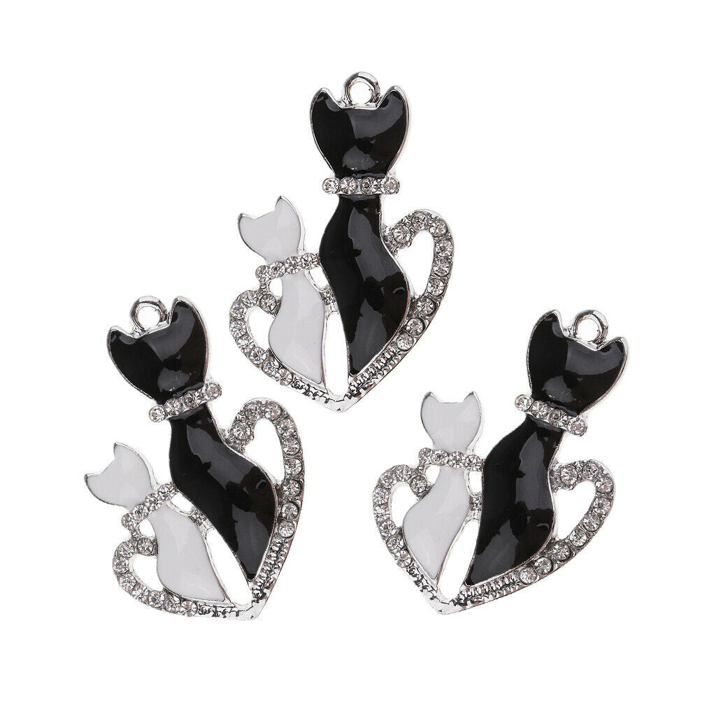 3x Shiny Rhinestone Love Cat Charms Pendant for Crafting Gift Jewelry Making