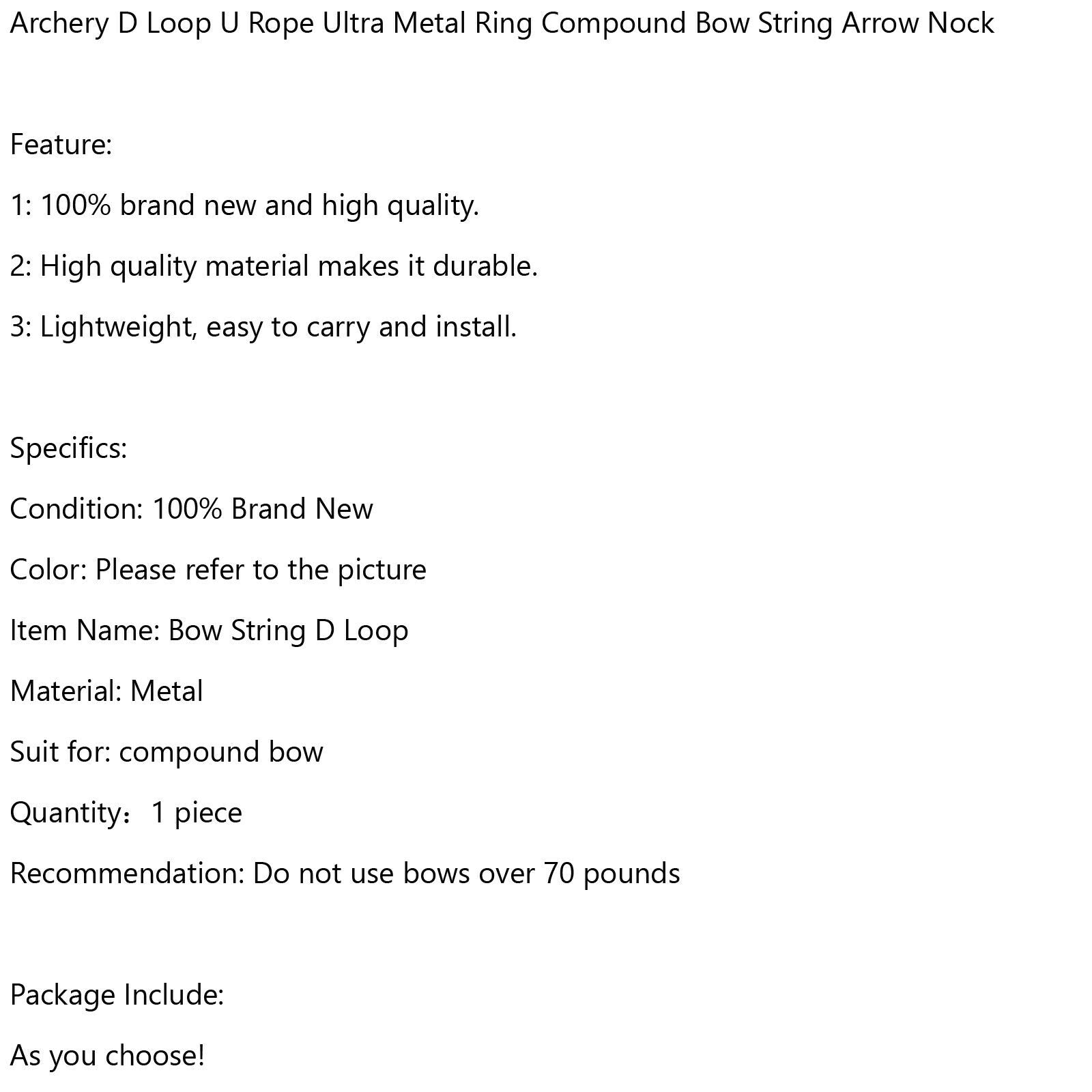 Archery D Loop U Rope Ultra Metal Ring Compound Bow String Arrow Nock TC