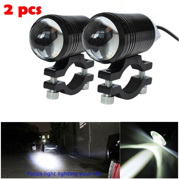 2PCS LED U1 Lens Motorcycle Bike Headlight Driving Fog Light Spot Lamp & Switch