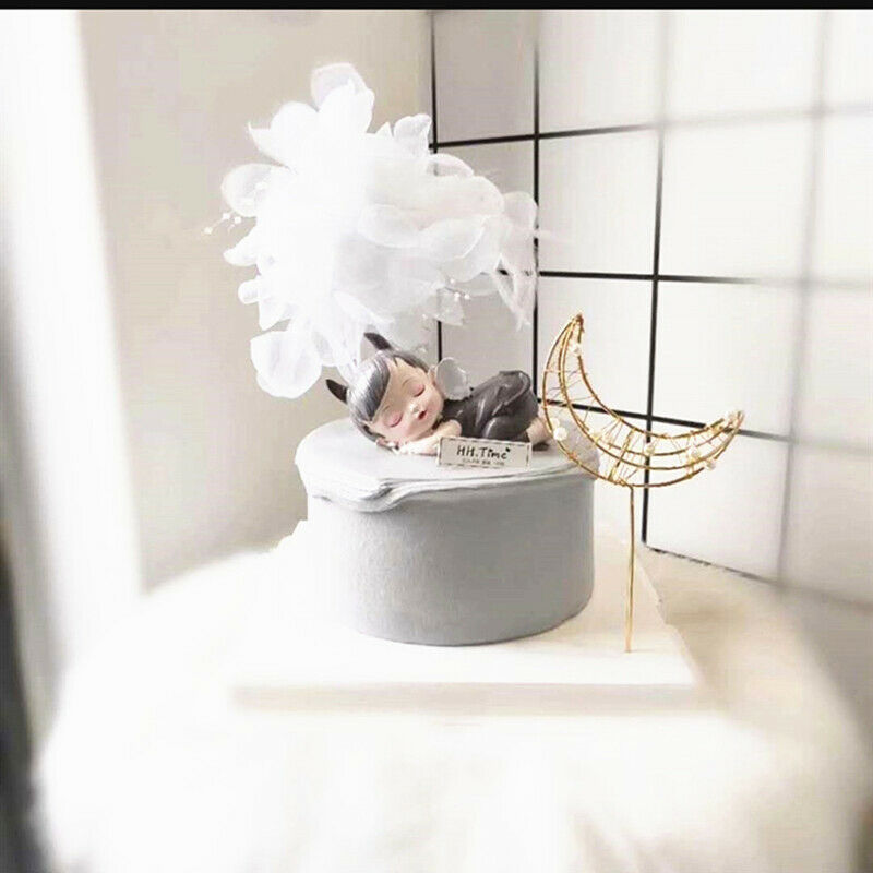 Happy Birthday Cake Topper White Decoration Wedding Bride and Groom feath.l8