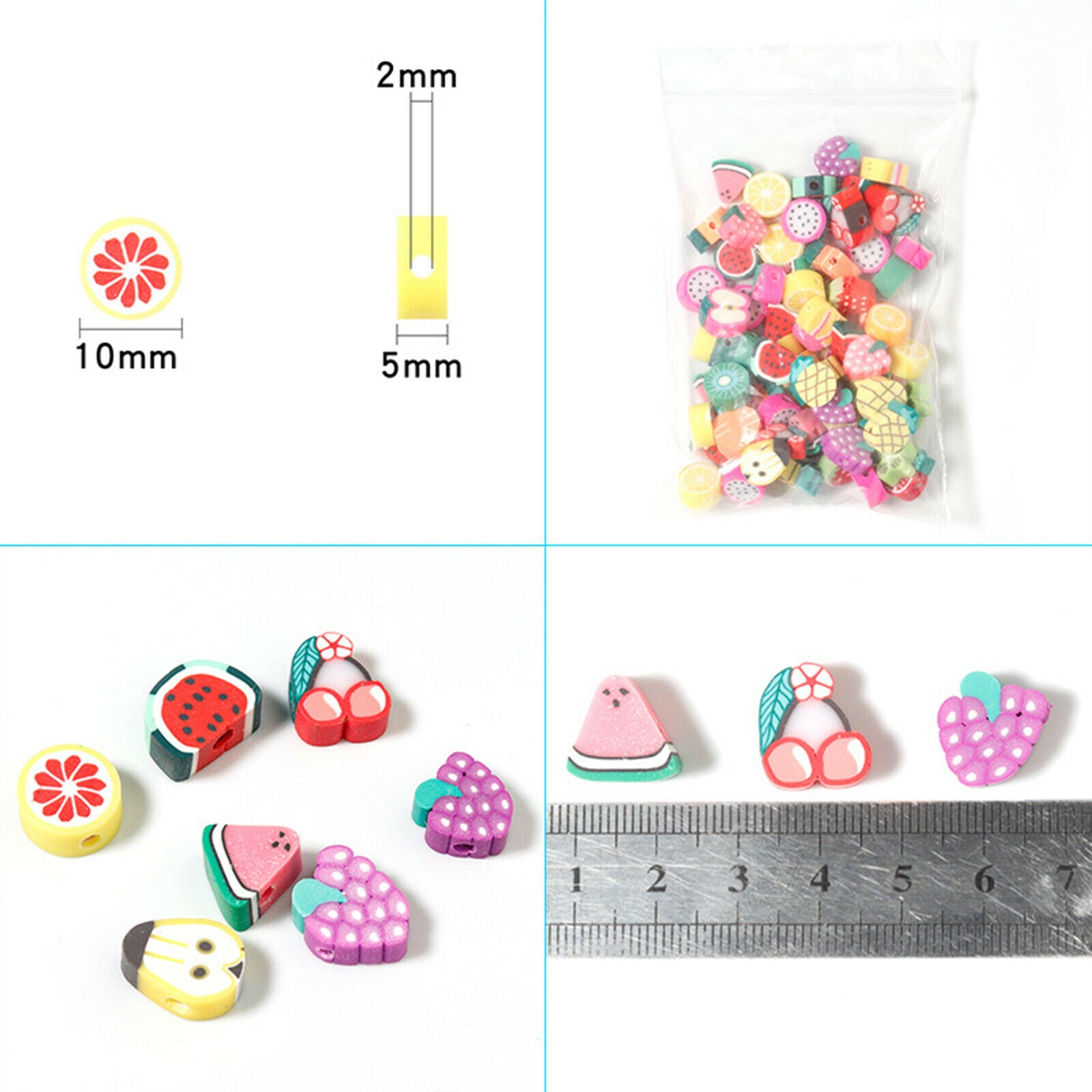 100x Multi Colors Polymer Clay Beads Fruit Spacer Beads DIY Jewelry Finding