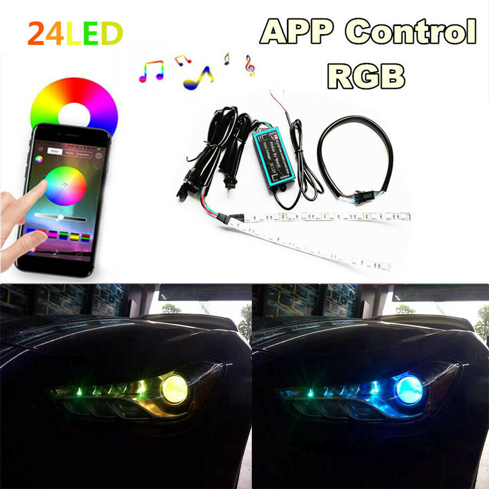 2x 12V RGB LED Car Devil Eye Lamp Projector Headlamp 20CM Angles Eye App Control