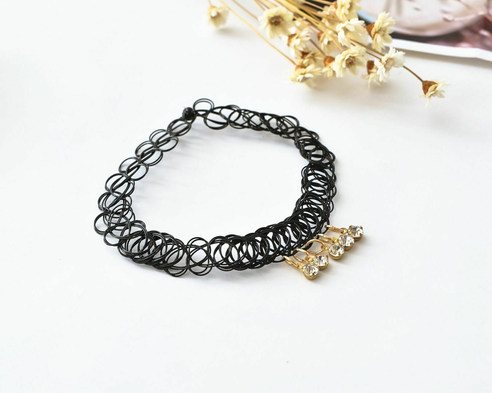 New Hot Tattoo Choker Stretch Necklace Set Black Cord Retro Henna Elastic Gothic