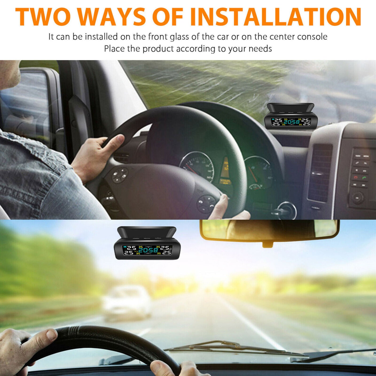 Wireless Solar TPMS LCD USB Car Tire Pressure Monitoring System 4External Sensor