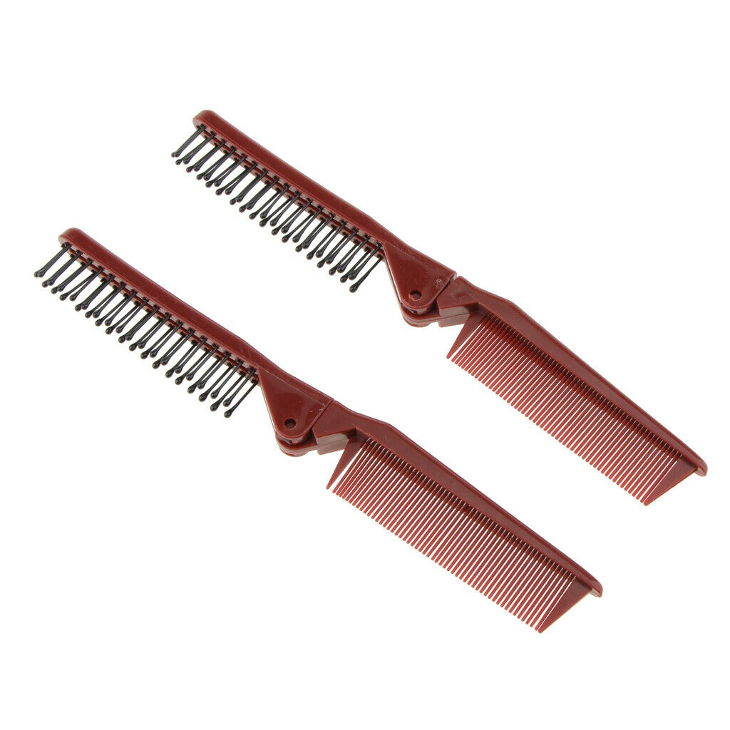 2Pcs Plastic Pocket Travel Folding Hair Brush + Sandalwood Comb Anti Static