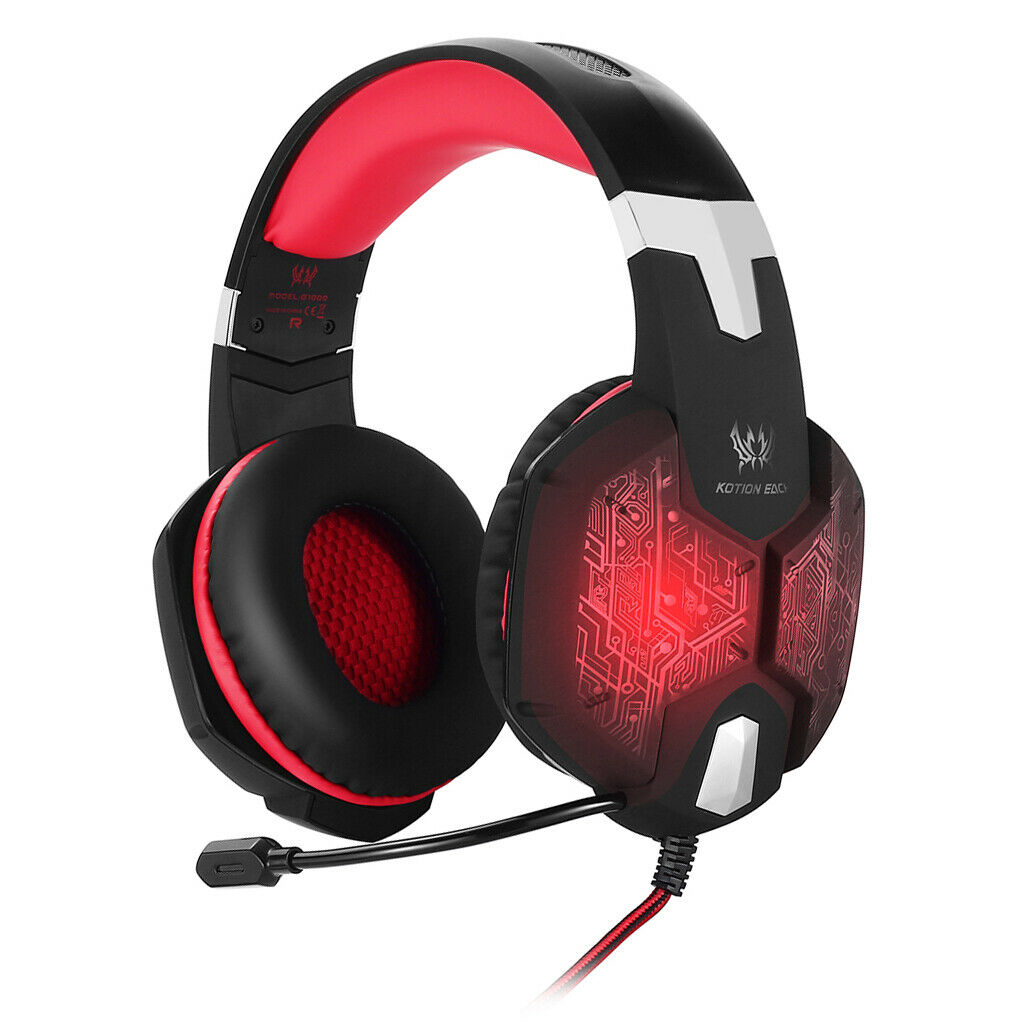3.5mm PC Bass Stereo Headphones LED Light Gaming Headset Black and red