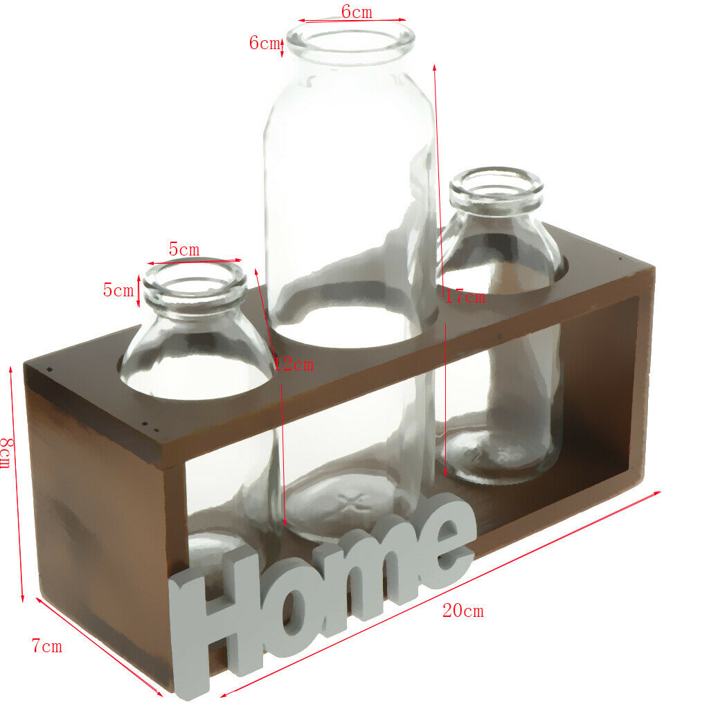 Crystal Glass Test Tube Vase in Wooden Stand Terrarium Glass Planter 3-Wood