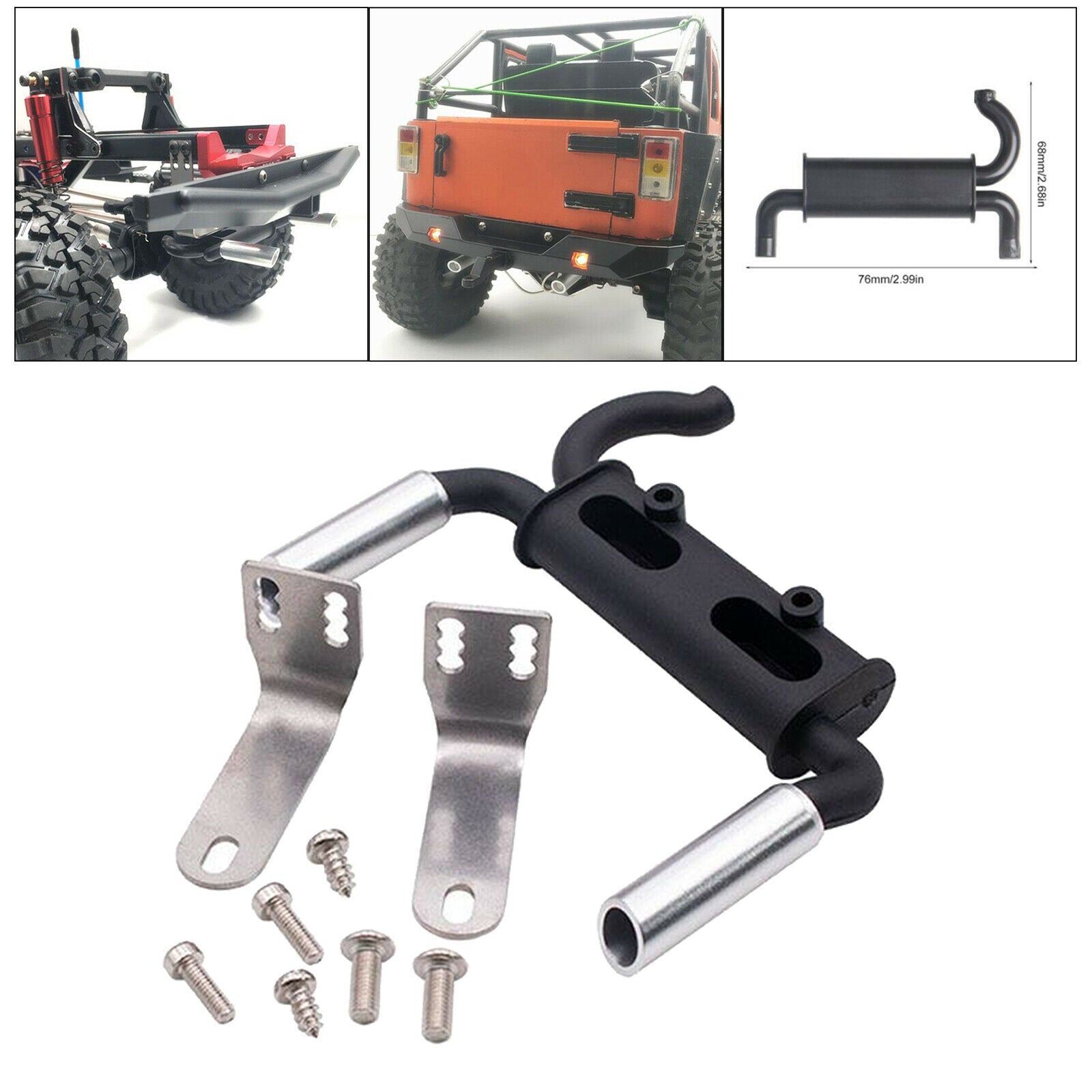 Black Metal Exhaust Pipe Kit Fit For Axial SCX10 90046 -4 1/10 RC Crawler