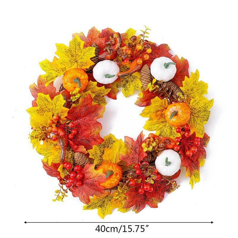 15in Autumn Wreath Fall Wreath Artificial Thanksgiving Garland with Maple Leaf