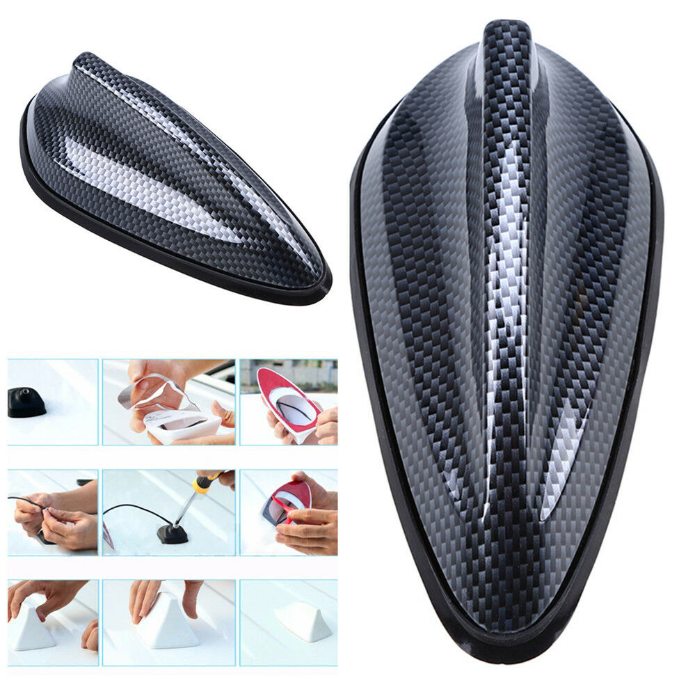 Car Roof Shark Fin Antenna Radio Signal Aerial FM/AM Cable Carbon Fiber Style