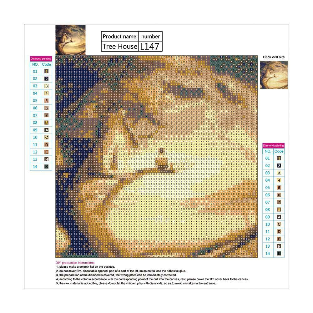 Wooden House Boy Round Diamond Painting 5D Full Drill Cross Stitch Drawing @