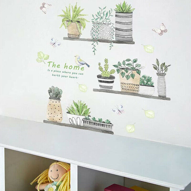 2pc Wall Stickers Green Plants Delicate Removable Wall Stickers Self Adhesive HN