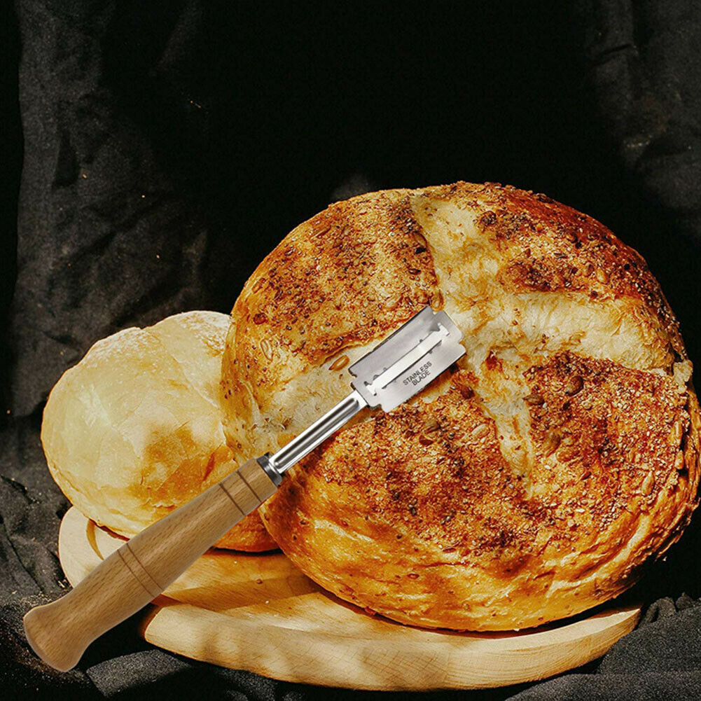 Wood Handle Stainless Steel Bread Arc Curved Cutter with Replacement Blades