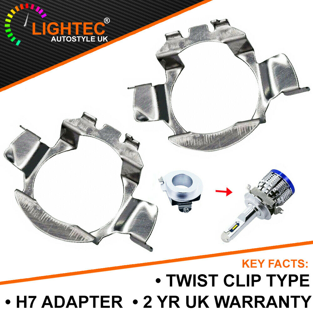 2 H7 LED ADAPTER HOLDER RETAINER HEADLIGHT BULB MERCEDES FORD AUDI VW TWIST CLIP