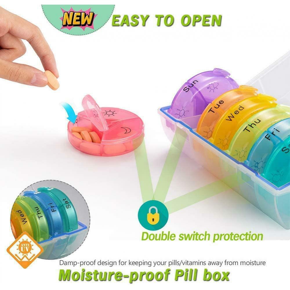 Weekly Round Organizer Pill 7 Day 3 Times A Day Case Containers