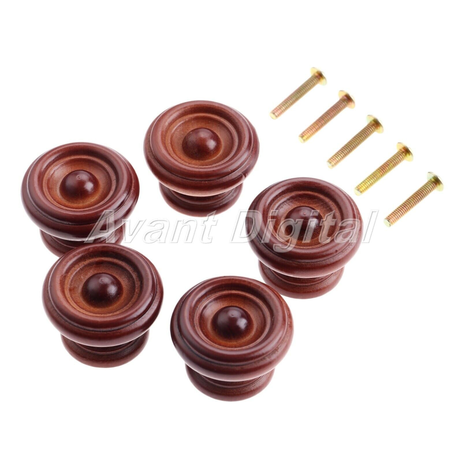 Wooden Pull Knobs Drawer Cabinets Wardrobe Furniture Handles with Screws 5Pcs