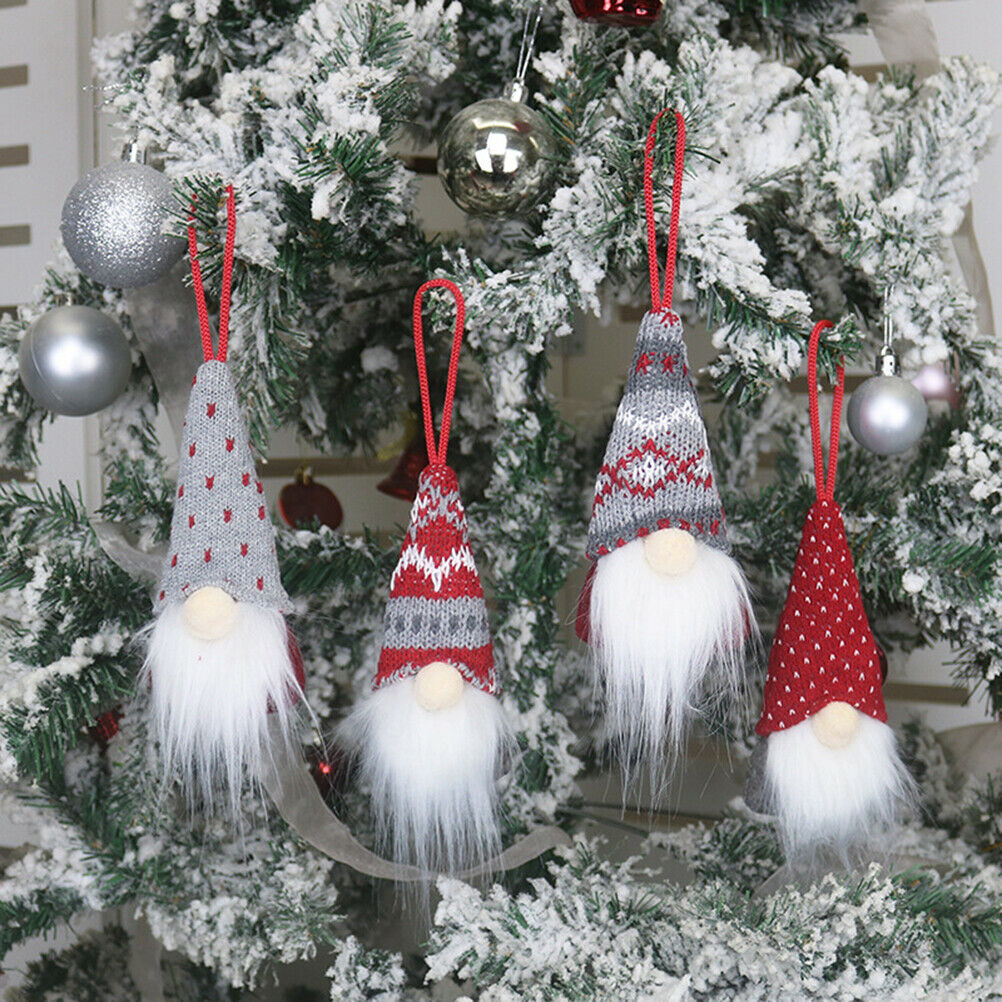 4Pcs Christmas Tree Hanging Ornaments Set Gnomes Santa Elf Home Holiday Decor