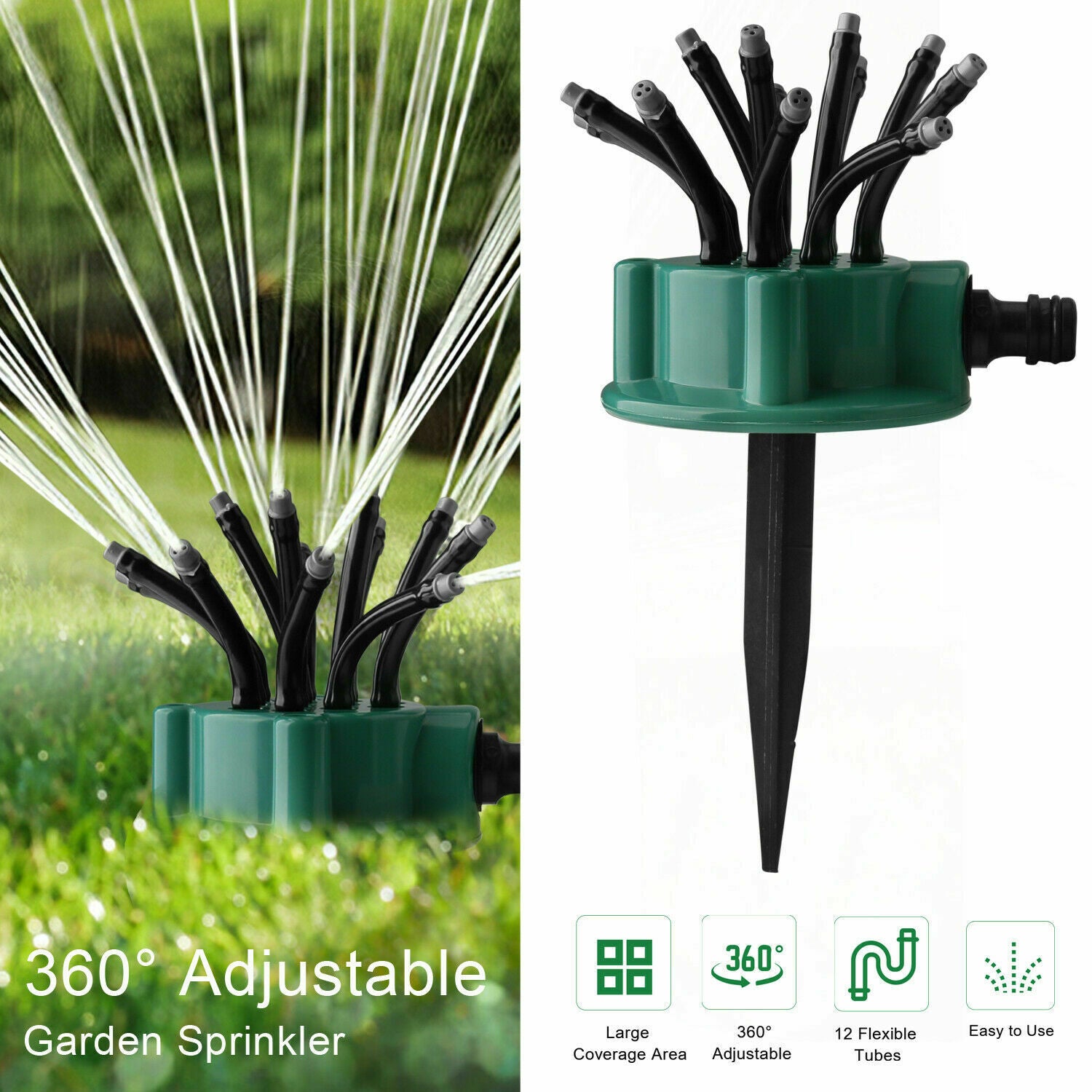 360° Flexible 12 Tubes Garden Lawn Yard  Water Sprinkler Watering Sprayer System