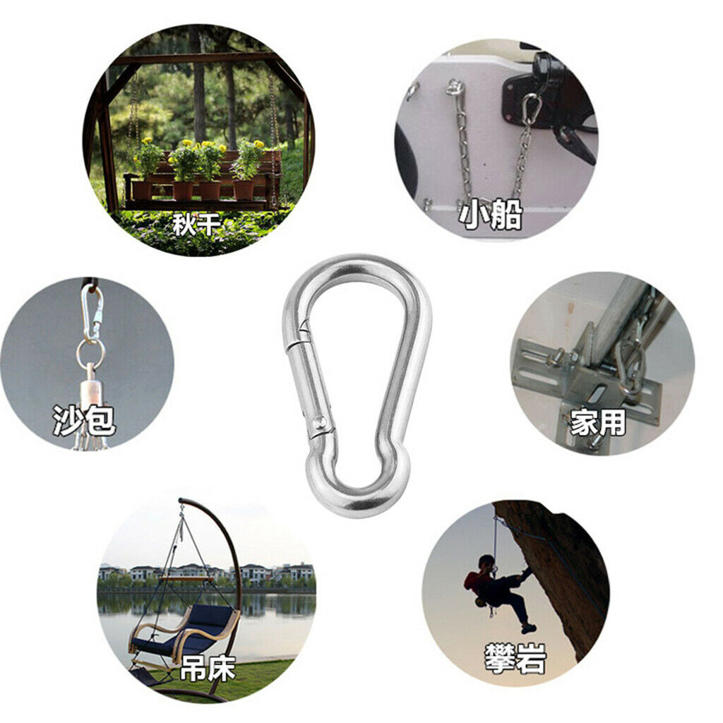 5Pcs Multifunctional Strong Stainless Steel Spring Snap Carabiner Quickdraw Hook