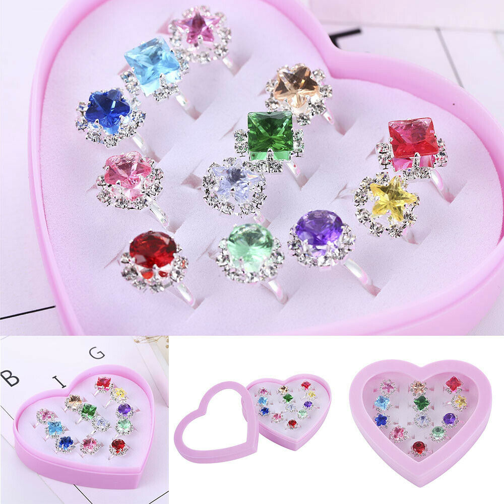 12x Costume Jewelry Adjustable Ring Set Crystal Rings Diamate For Girls Child