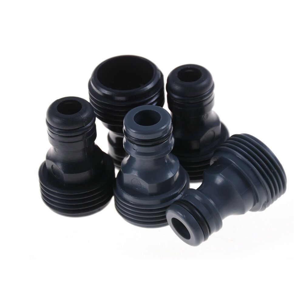 5x Plastic Garden Tap Hose Pipe Connector Male Screw 3/4" BSP Adaptor 26m BK