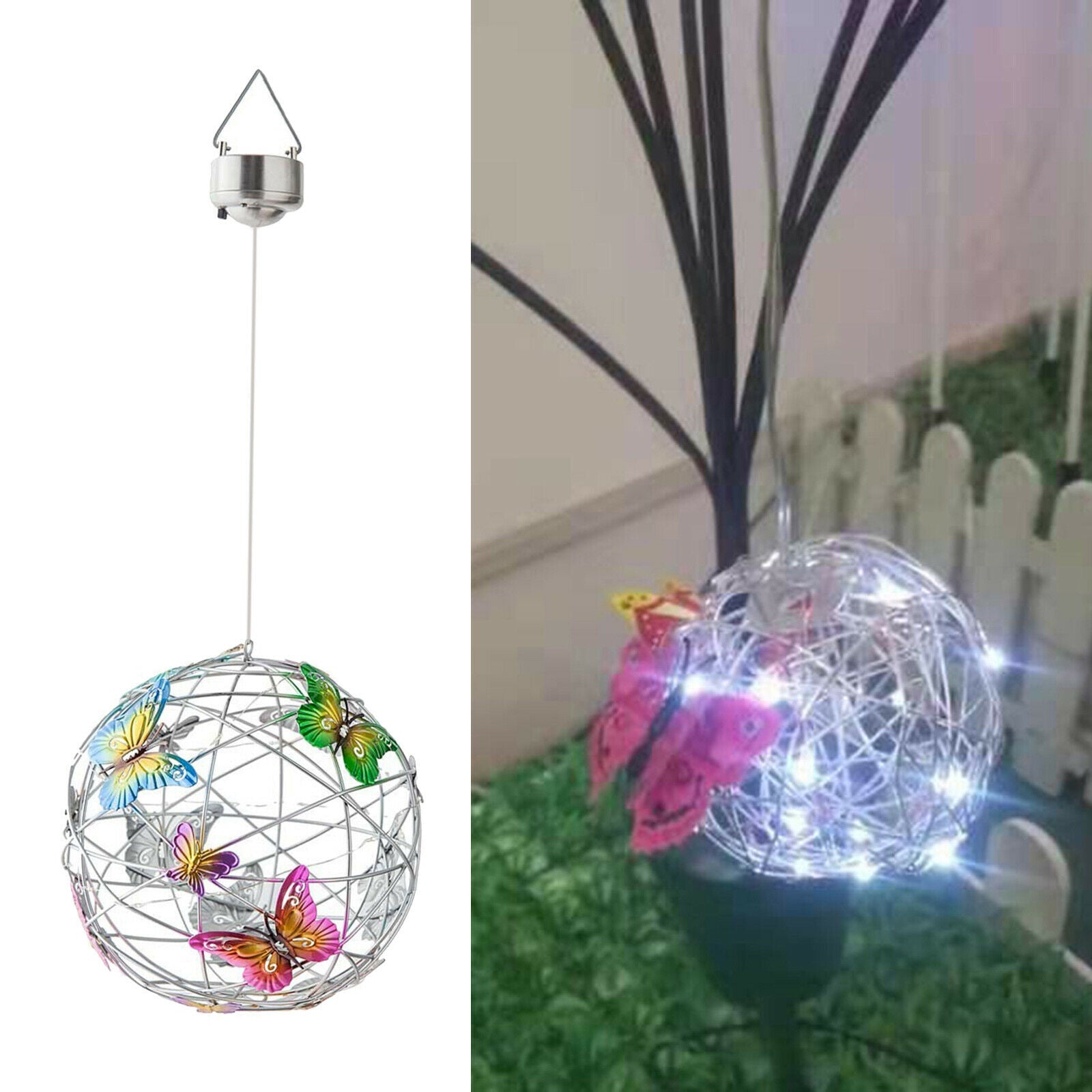 Garden Hanging Solar Lights with Hook Ball Lantern Patio Party Hang Lamp
